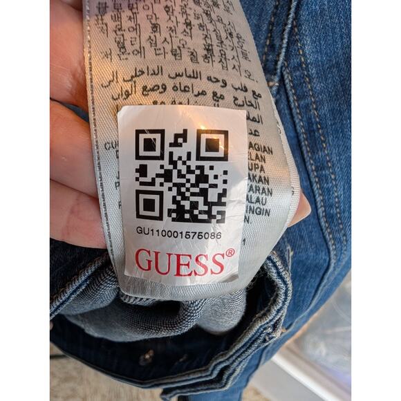 VTG Y2K Guess Jeans Pleated Snap Front Logo Crop Denim Trucker Western Jacket M - Picture 10 of 10